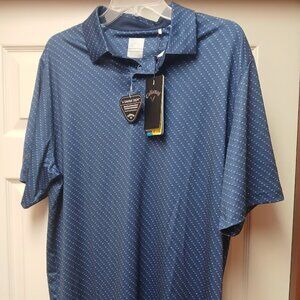 NWT Mens Callaway Opti-Dri Golf Polo Shirt Swing Tech UPF 50 Blue AOP Size Large